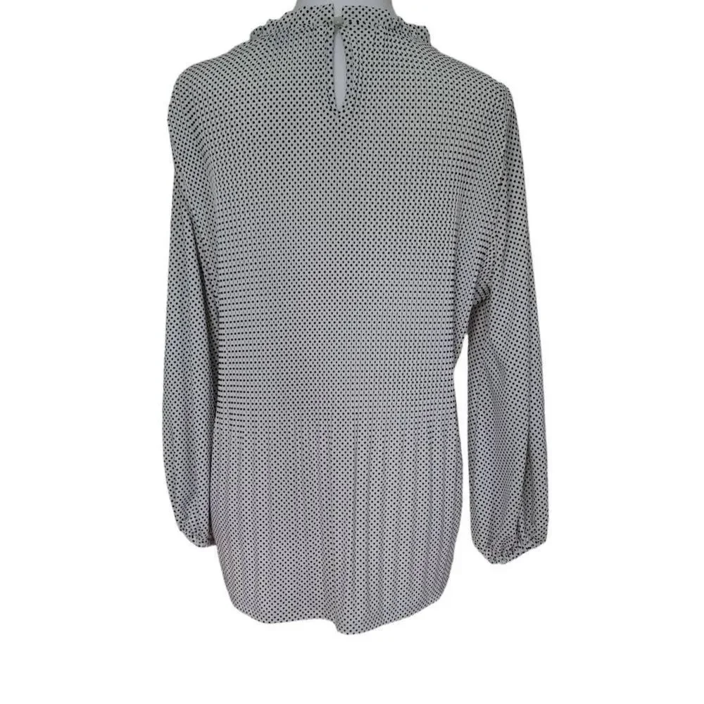 Adrianna Papell Top Blouse Women’s Medium White Black Polka Dot Long Sleeve - Picture 3 of 13
